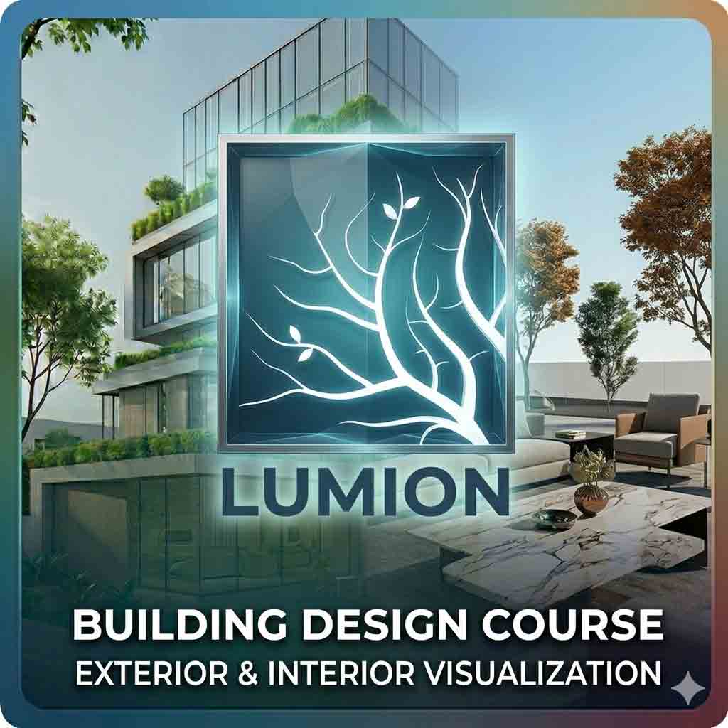 A lush landscape and residential villa being rendered in Lumion 3D with cinematic weather effects.