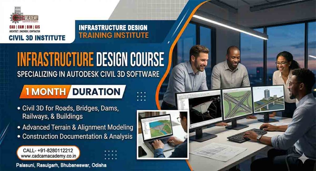 A modern business banner for the Civil 3D Training Institute featuring people working in an office.