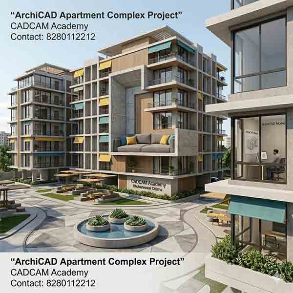 3D exterior view of a multi-story apartment complex project.