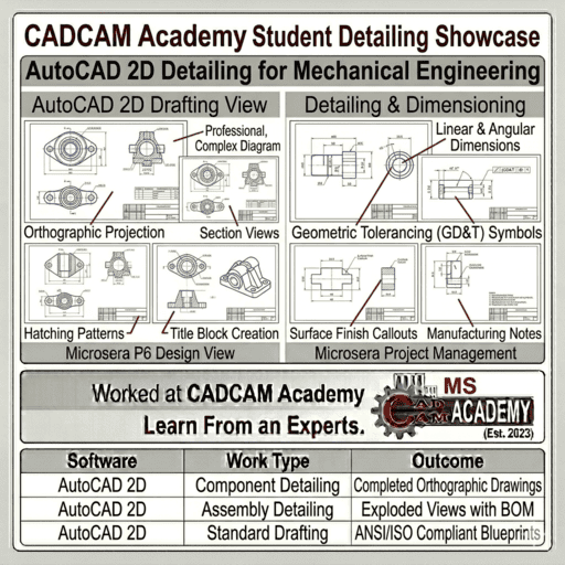 AutoCAD 3D mechanical model of a pneumatic housing assembly created by a student at CADCAM Academy.