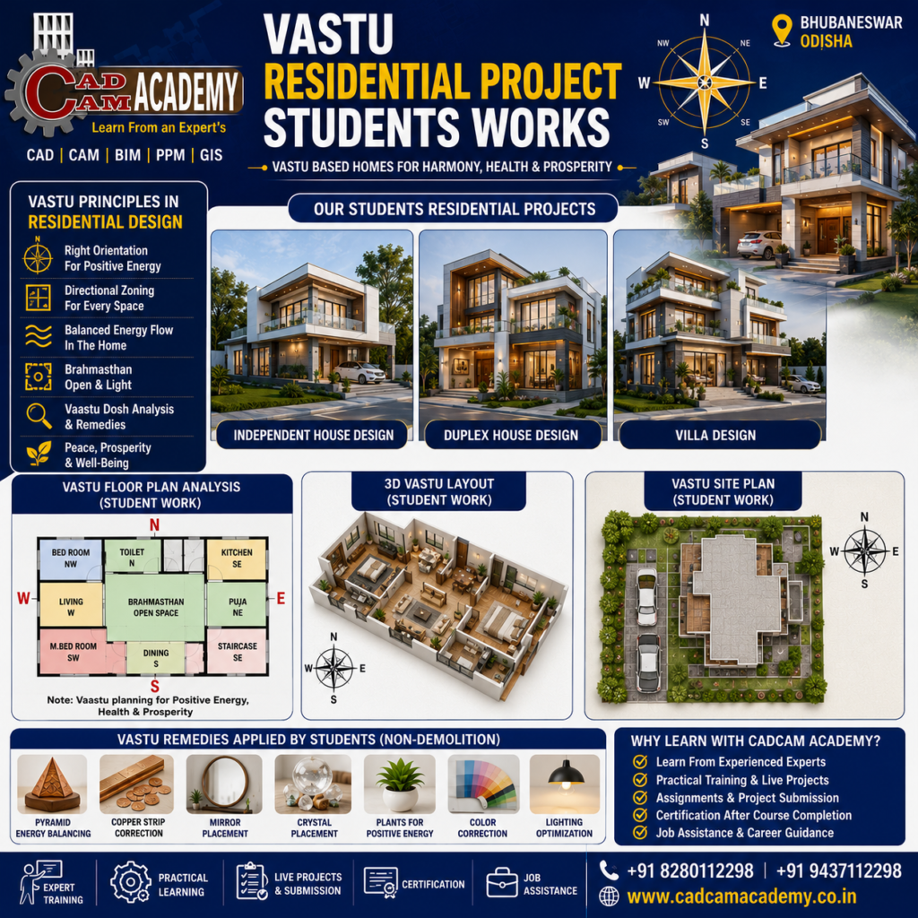 Vastu residential building design student project work with floor plan, 3D layout, site plan and remedies