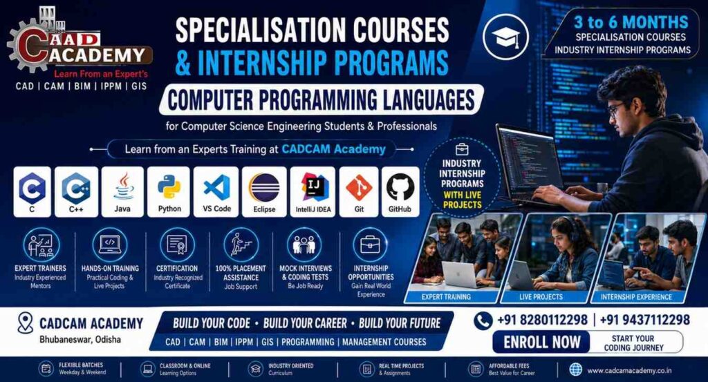 Computer Programming Languages Training Bhubaneswar | C, C++, Java, Python & DSA Course | CADCAM Academy