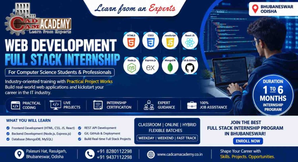 Web Development Full Stack Internship Program in Bhubaneswar | CADCAM Academy | MERN Stack Training & Internship